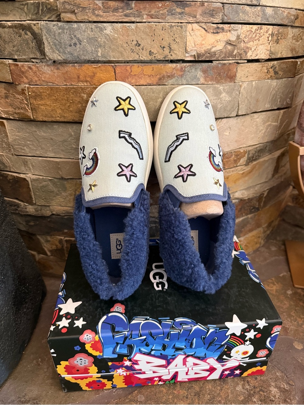 UGG K Patch It Denim Bling Slip On Shoes Brand New